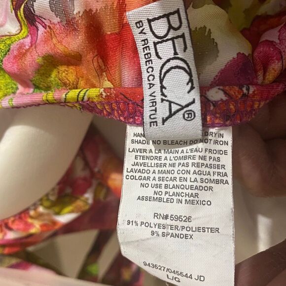 BECCA WOMEN’s Vibrant MULTI FLORAL HALTER BIKINI TOP Sz-L - Picture 4 of 4